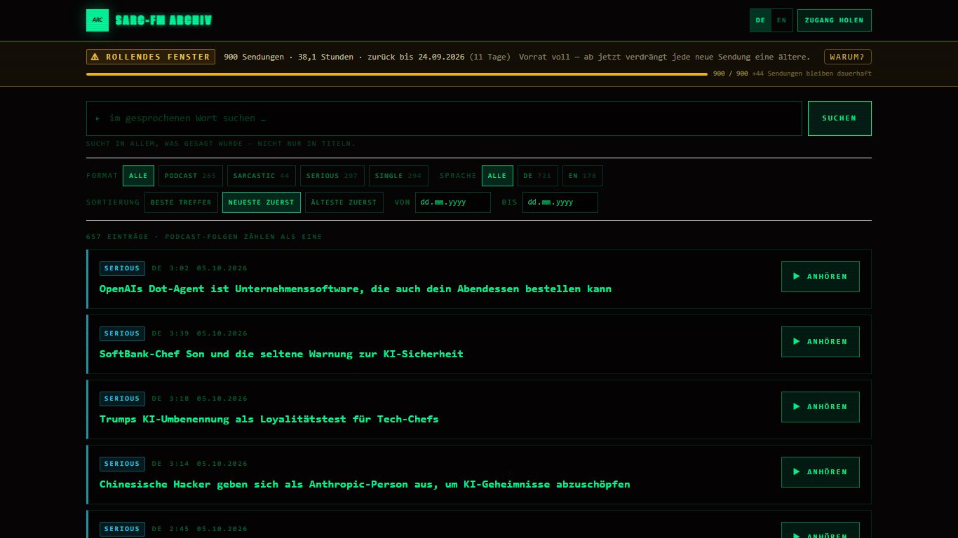 Screenshot: SARC-FM Archiv